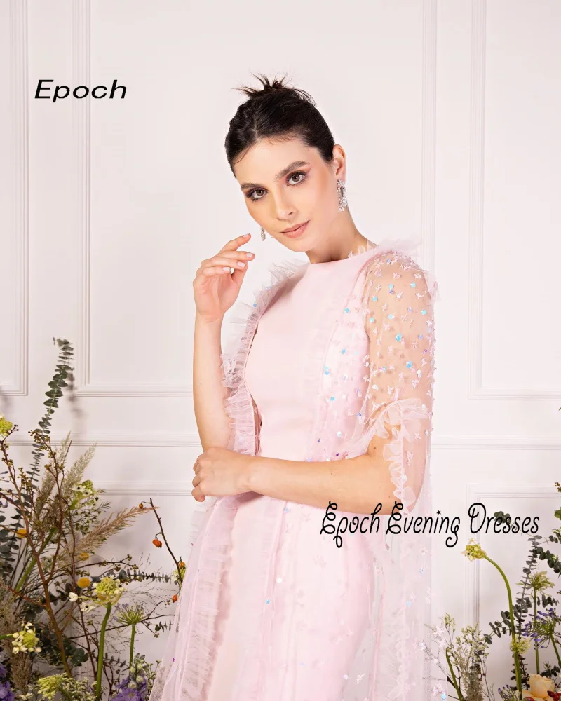 Epoch-vestido de noche rosa con plumas brillantes para mujer, vestido de fiesta de cóctel Sexy con cuello alto de cristal de Arabia, 2024