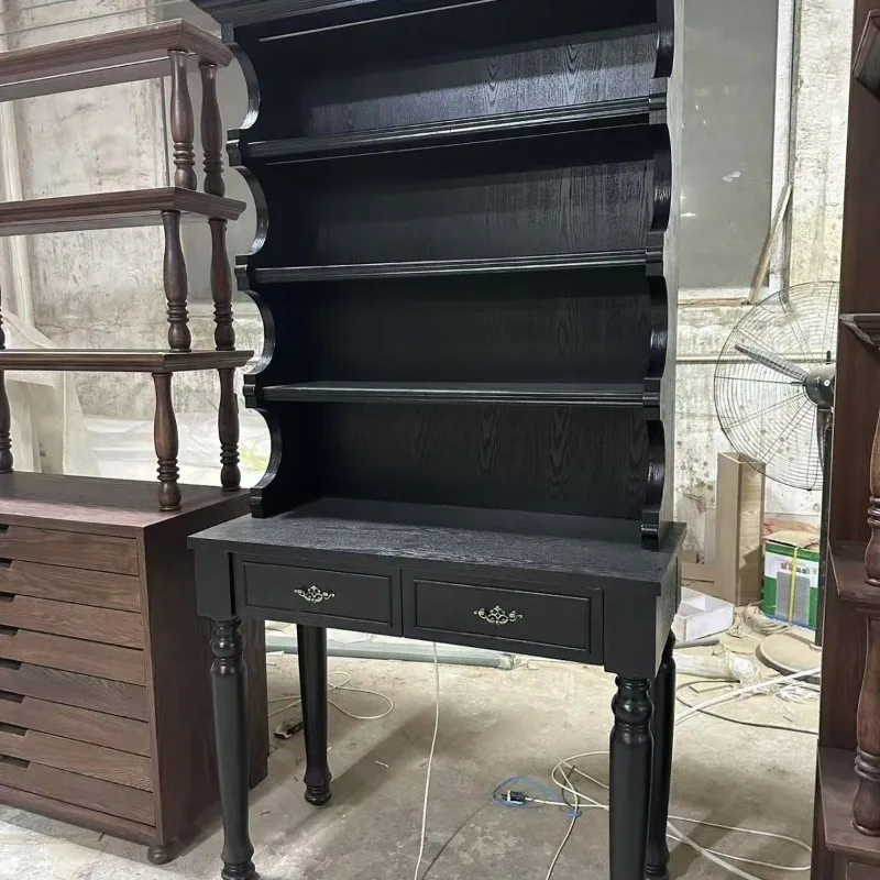 Retro style multi-layer display cabinet jewelry display cabinet black container with light