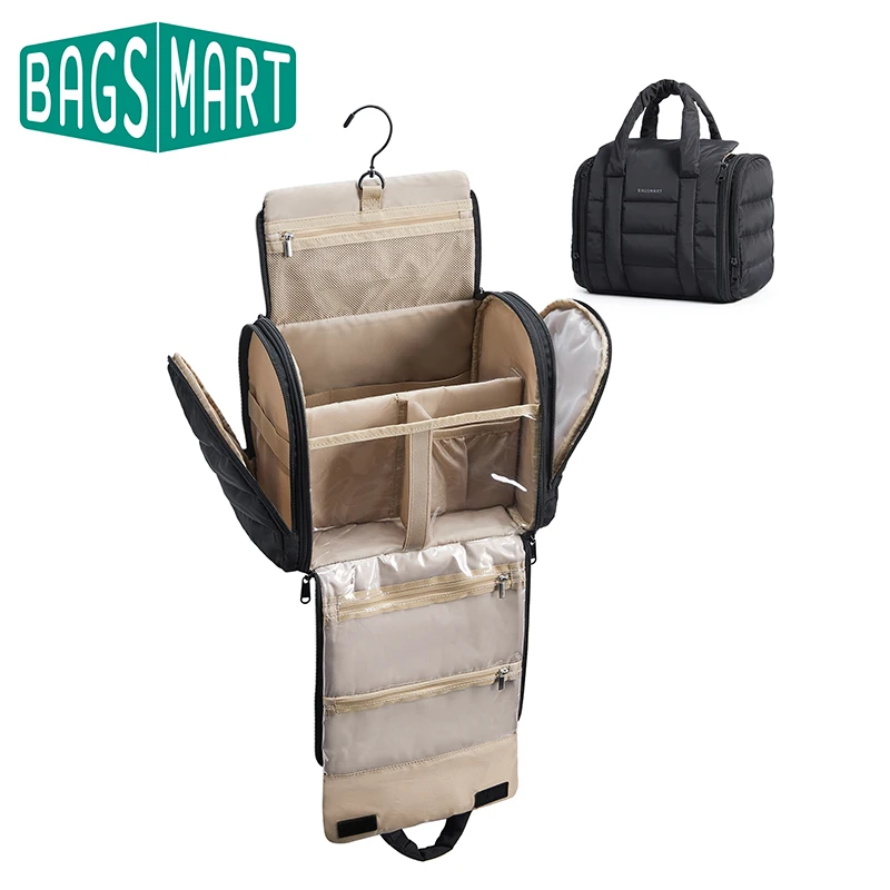 BAGSMART Hanging Toiletry Bag Large Capacity Water-resistant Puffy Cosmetic Bag Removable Partition Portable Makeup Organizer