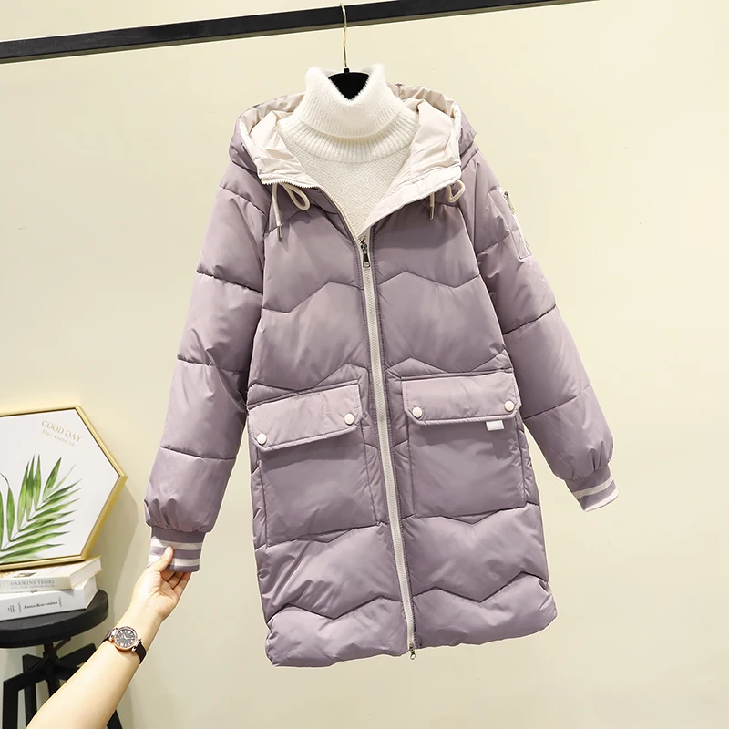 Mid-length Down Padded Jackets Women\'s Winter Warm Cotton Coats Parkas 2022 New Korean Loose Thickened Hooded Outerwer