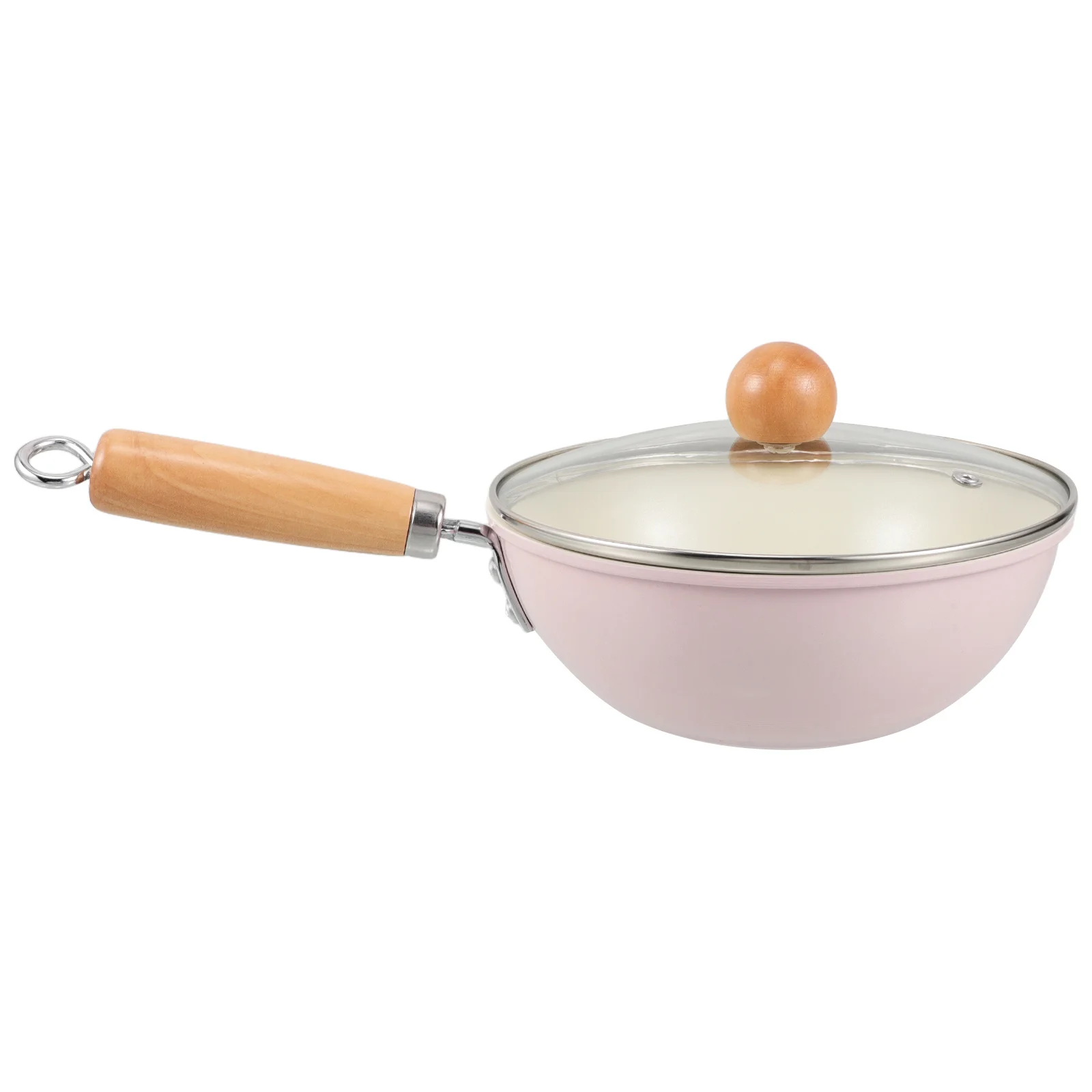 

Small Frying Wok Iron Nonstick Pan Wooden Handle Clear Lid Induction Cookware Stove Top Skillet Pan Induction Wok