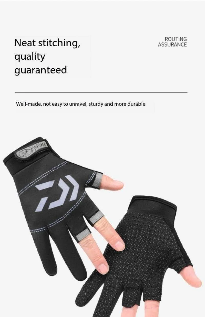 Three finger fishing gloves for men, anti slip, wear-resistant, sun shading, breathable, quick drying, cycling and fishing
