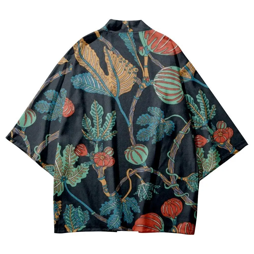 

Summer Hawaiian Beach Yukata Fashion Leaves Print Traditional Haori Women Men Japanese Clothing Cardigan Shirts Kimono