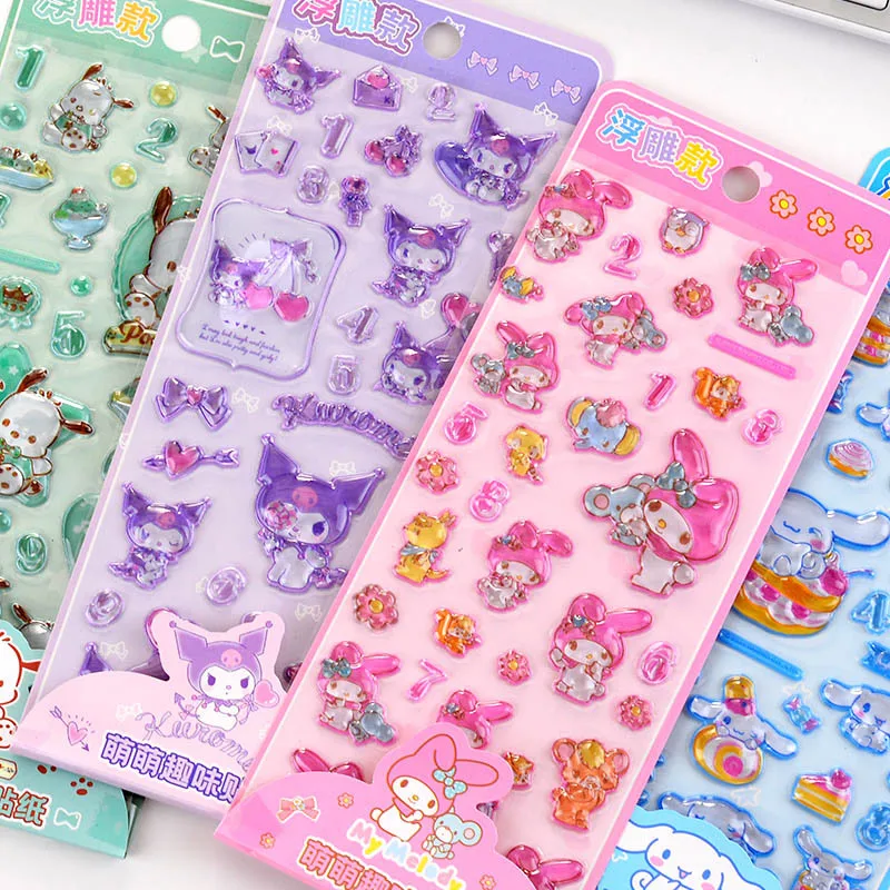 

4 Pcs Mixed Genuine Sanrio Kuromi Melody Pochacco 3d Relief Stickers For Children Guka Decorative Diamond Stickers