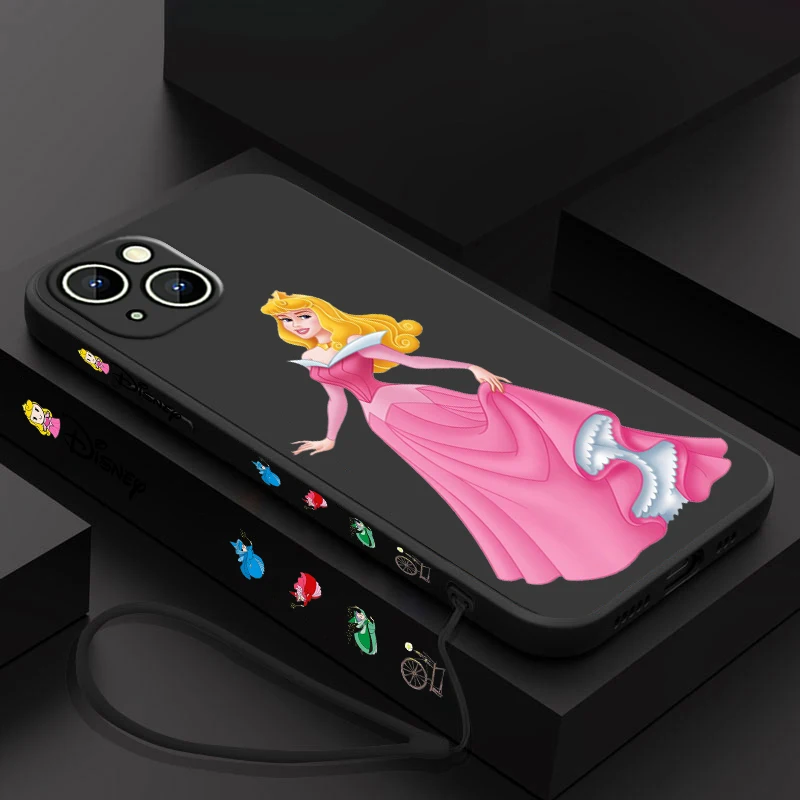 Sleeping Beauty Princess Aurora Phone Case For Apple iPhone 15 14 13 12 11 Pro Max Plus 8 7 SE Liquid Left Rope Capa Cover