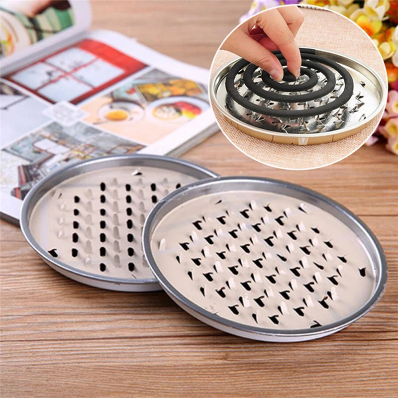 Mosquito Coil Holder Tray Frame Safe Metal Round Rack Plate Spiral Incense Insect Repellent /1pcs Random Flyswatter