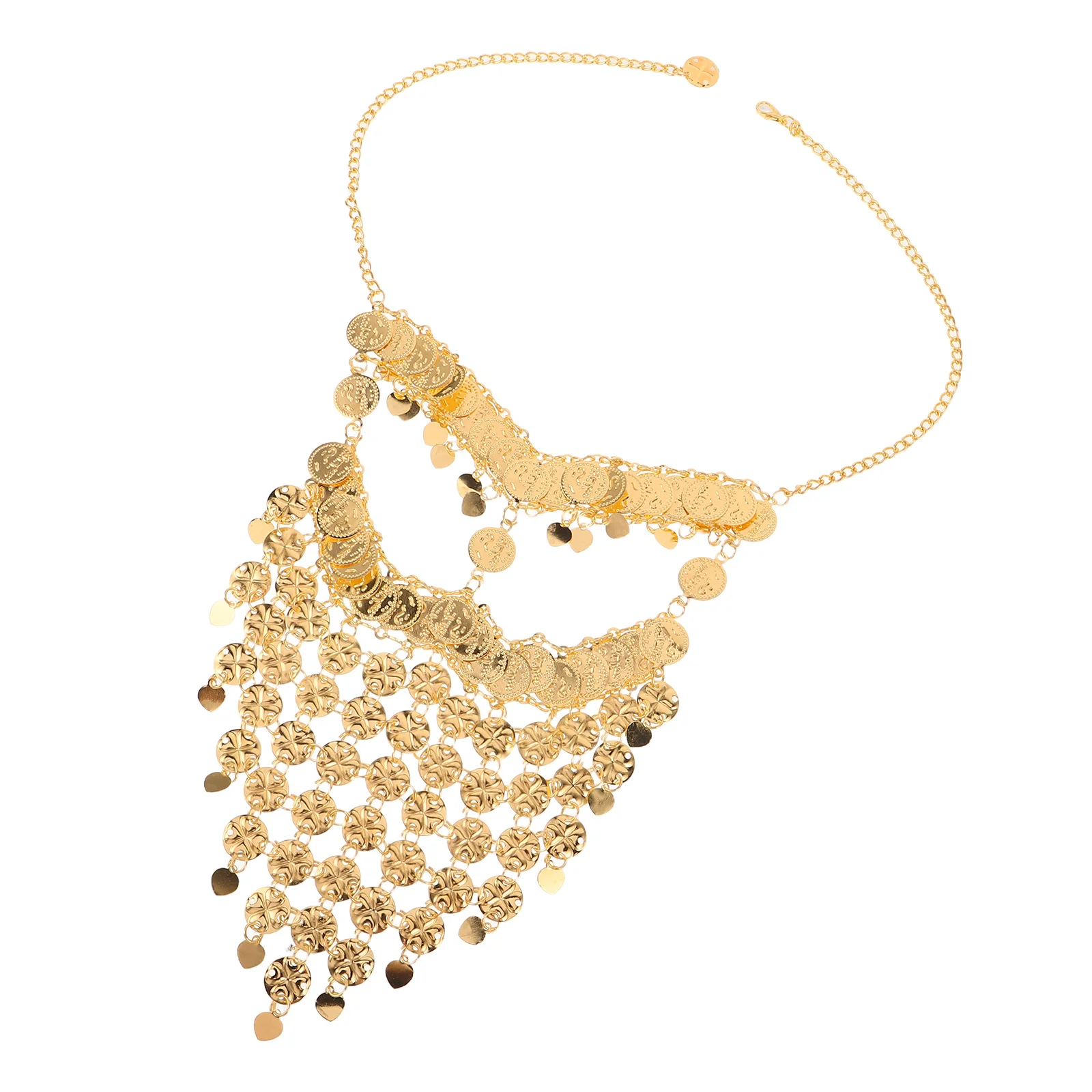 Maska do tańca brzucha z złotymi monetami, lekka, oddychająca, idealna na występy sceniczne, do stroju tribalnego lub arabskiego.