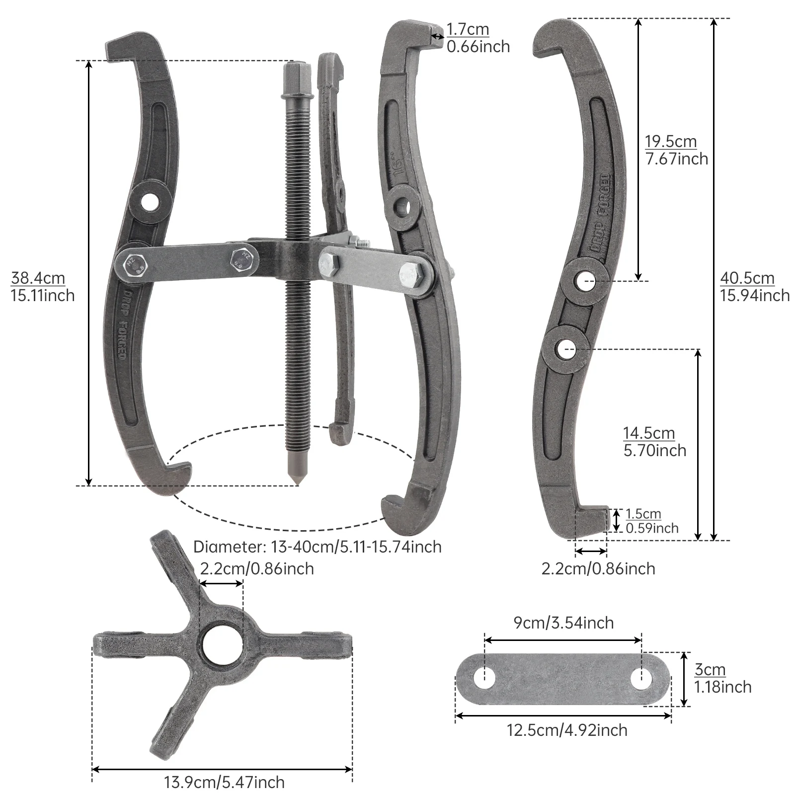 16 inch Thickening 3 Claws Bearing Puller Tool Kit for Pulley Gear Bearing Flywheel Removal / Automotive Repair and Industrial