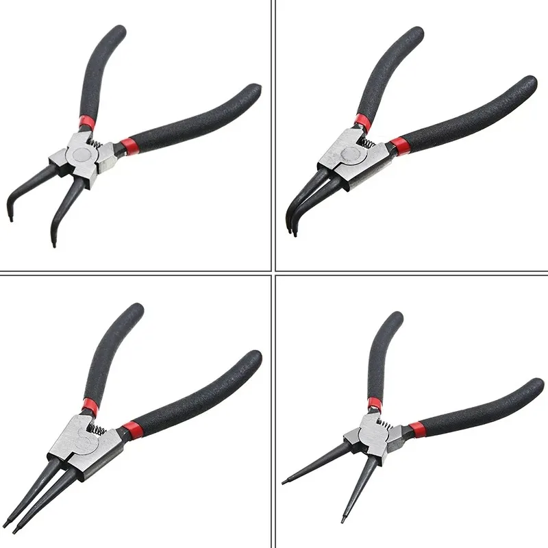 4Pcs Circlip Plier Set 7\'\' Long Nose Plier Staight Bent Plier Inner Outer   Staight Bent Plier Retaining Snap Ring Remover Tool