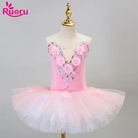 Ruoru-tutú de Ballet para niñas, vestido de baile de Color rosa y amarillo, leotardos con pantalones, falda con flores