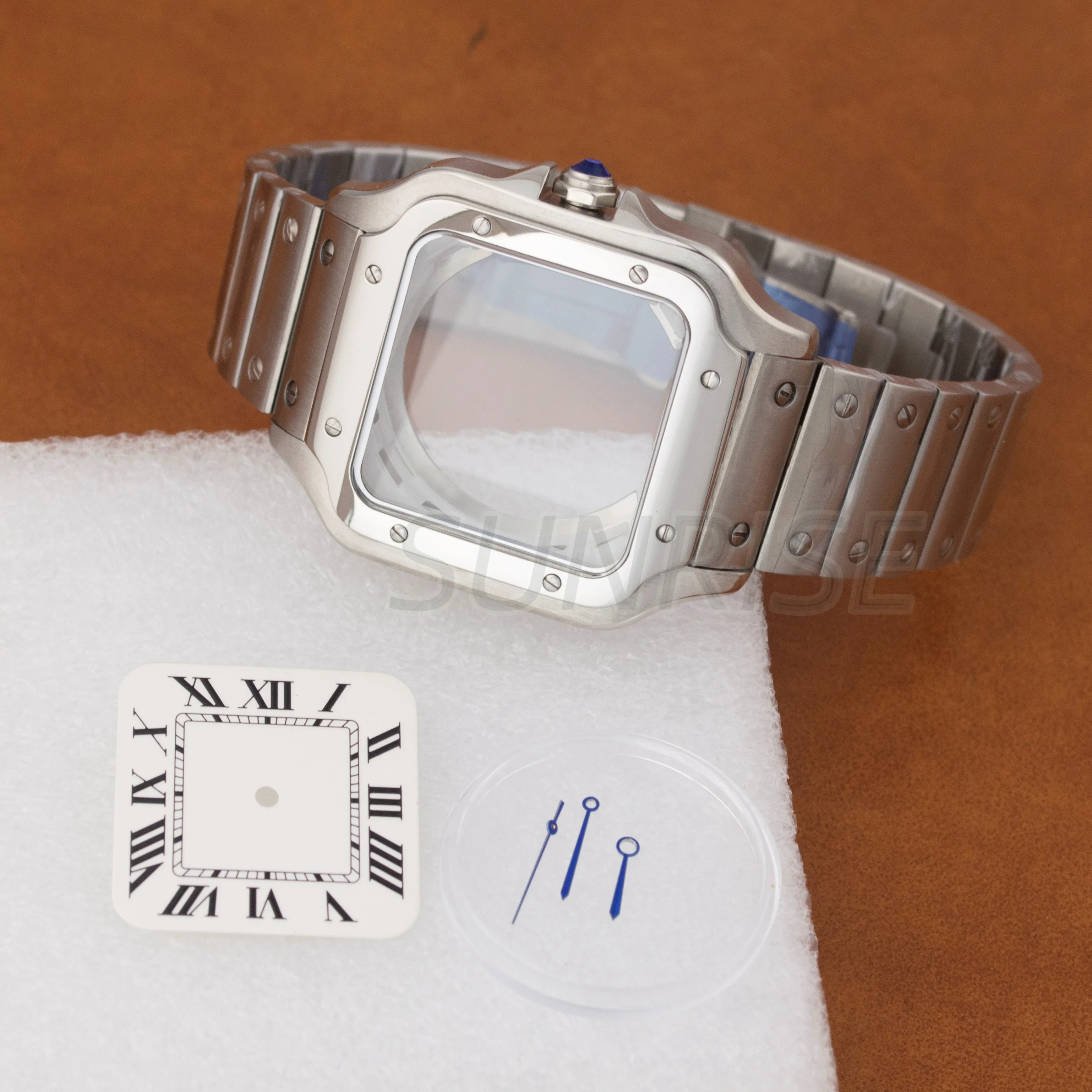 

High Quality 38mm NH35 Watch Case Square Stainless steel Waterproof for Santos NH35 NH36 movement 27mm Dial Watch Accessories