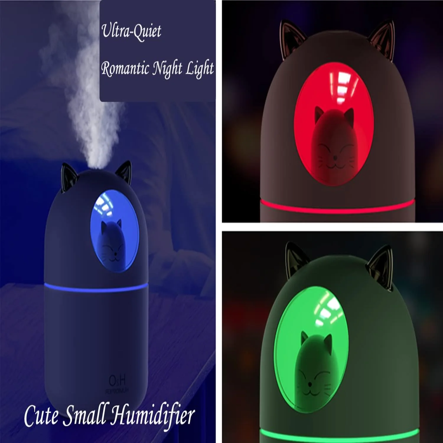 Портативный небольшой увлажнитель воздуха, 300 мл мини-увлажнитель с прохладным туманом и ночником, персональный USB-увлажнитель с автоматическим отключением, ультра-тихий,