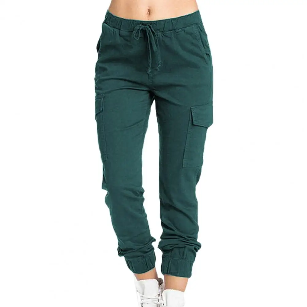 

Women Solid Cargo Pants Stretch Casual Lacing Drawstring High Waist Bottoms Trousers Fitness Tracksuit High Hop Pant