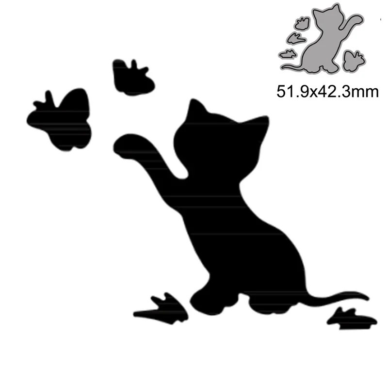 

Cute Kitten and Butterfly Metal Cutting Dies for DIY Scrapbook Embossing Album Paper Card Craft Folder Decorative 2021New