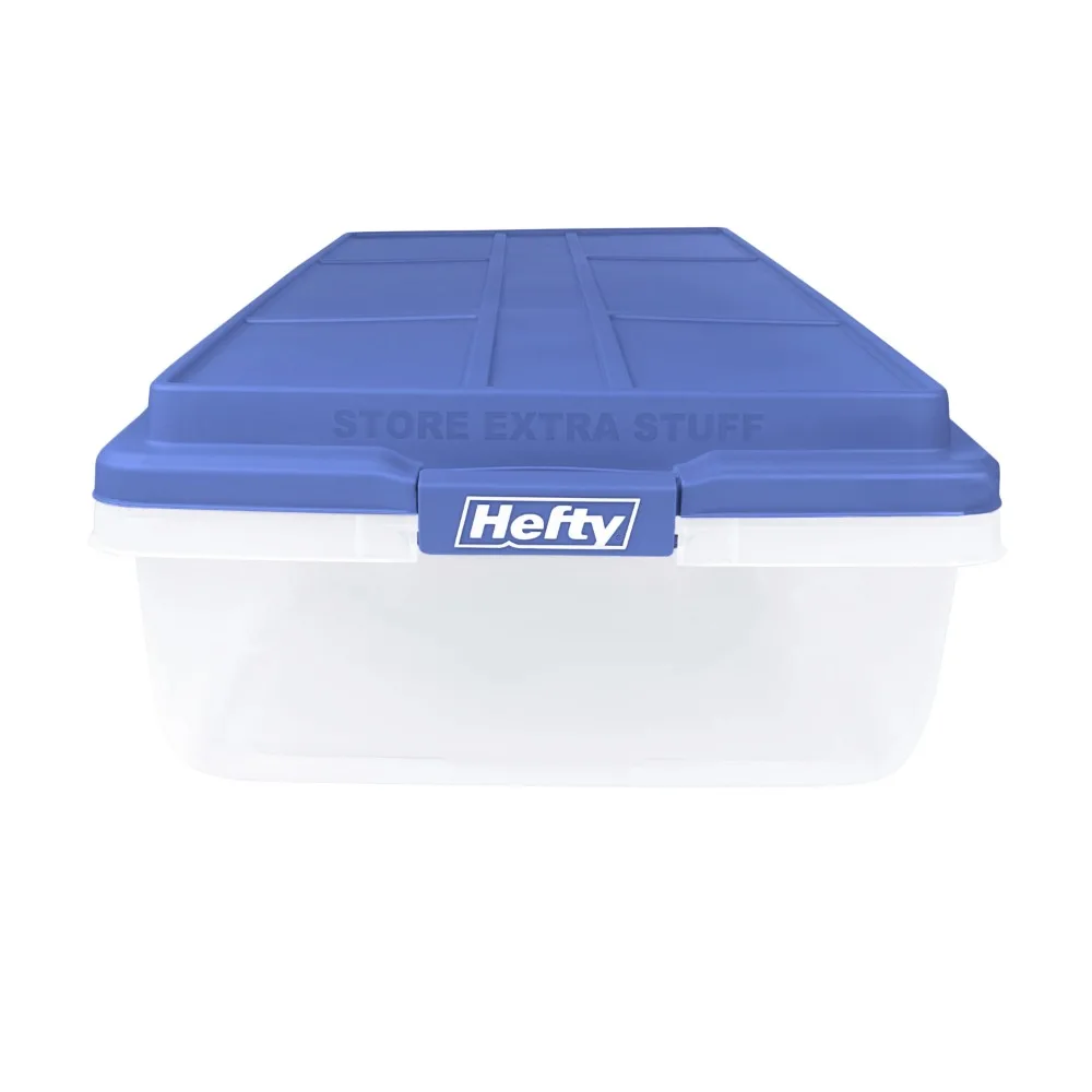 (2 pack) Hefty, 63 Quart Clear Storage Bin, Latched Storage Container, with Smoke Blue HI-RISE Lid