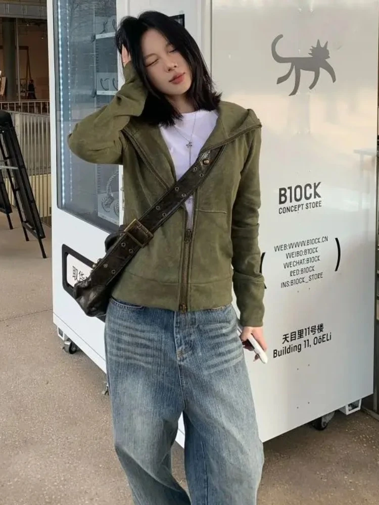 

Chic Amercian Vintage Short Coat for Women Spring Autumn Stylish Pearl Jacket Simple and Versatile Retro Zipper Cropped Top