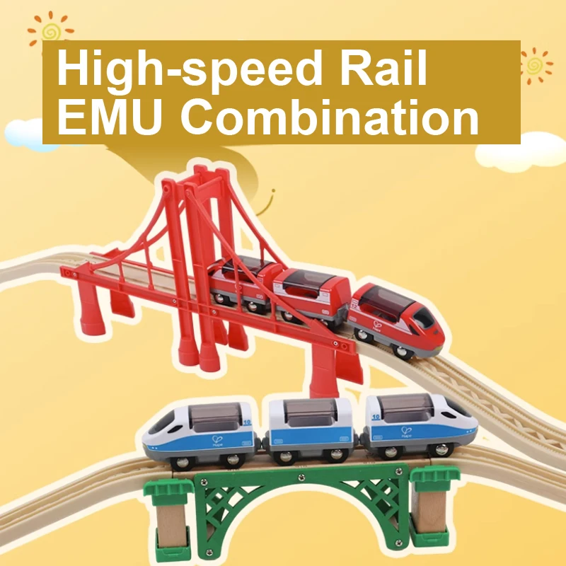 High-Speed Rail Combination Transport Train Red And Blue Set Compatible With Wooden Track Electric Magnetic Toy Boy B031