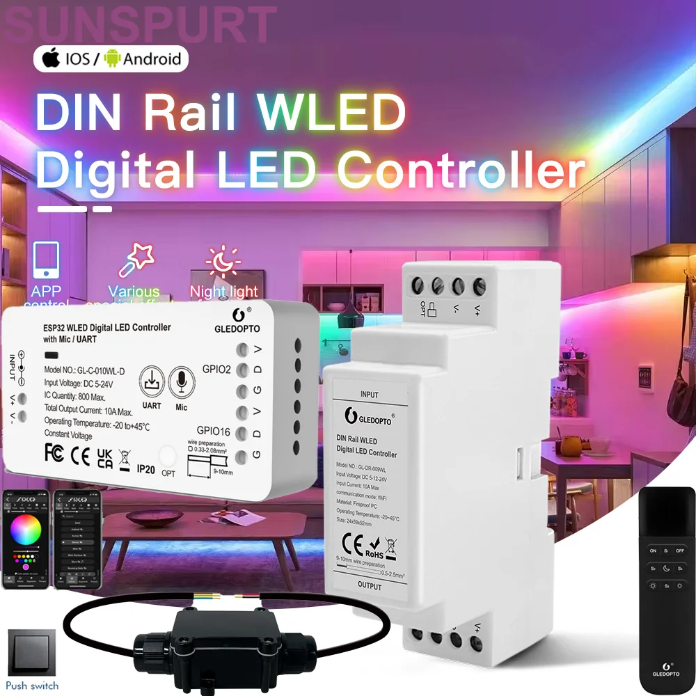 1-10PCS Gledopto ESP32 010/310W WLED Controller IP65 Waterproof Mini USB DC5-24V WiFi Use For WS2811 WS2812 SK6812 WS2813 WS2815