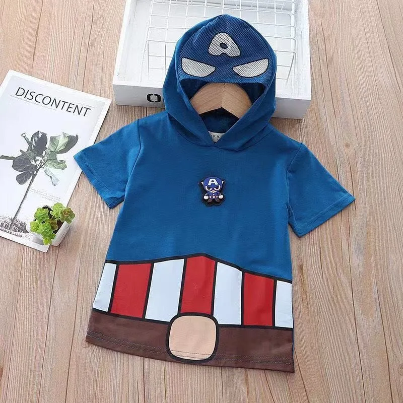 Marvel series cartoon creative anime Iron Man Spiderman boys summer new soft and versatile T-shirt short sleeve cotton loose top