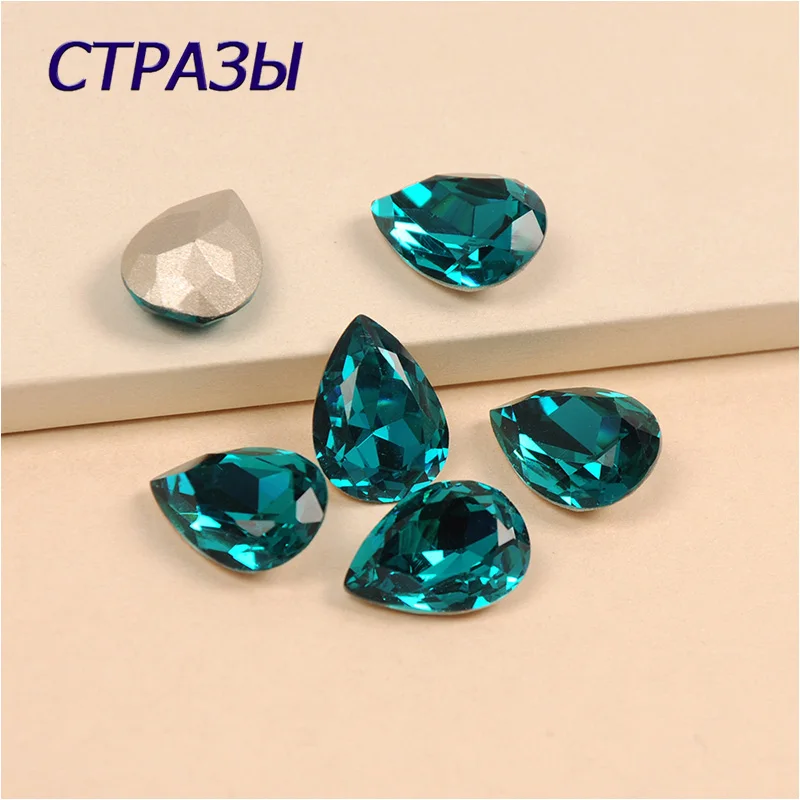 

High Quality Dorp Shape Nails Fancy Popular Rhinestones Blue Zircon Different Sizes Strass Crystal for 3D Nail Art Decorations