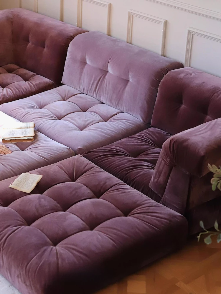 

Classic French retro mahjong sofa purple customizable color module combination fabric sofa