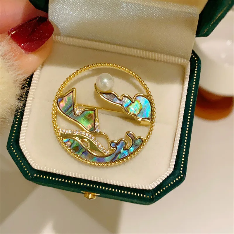 

CC изящные броши в форме гор, натуральная ракушка, золотой цвет, булавки для свитера, темпераментный корсаж, значки с искусственным жемчугом, вечерние B34