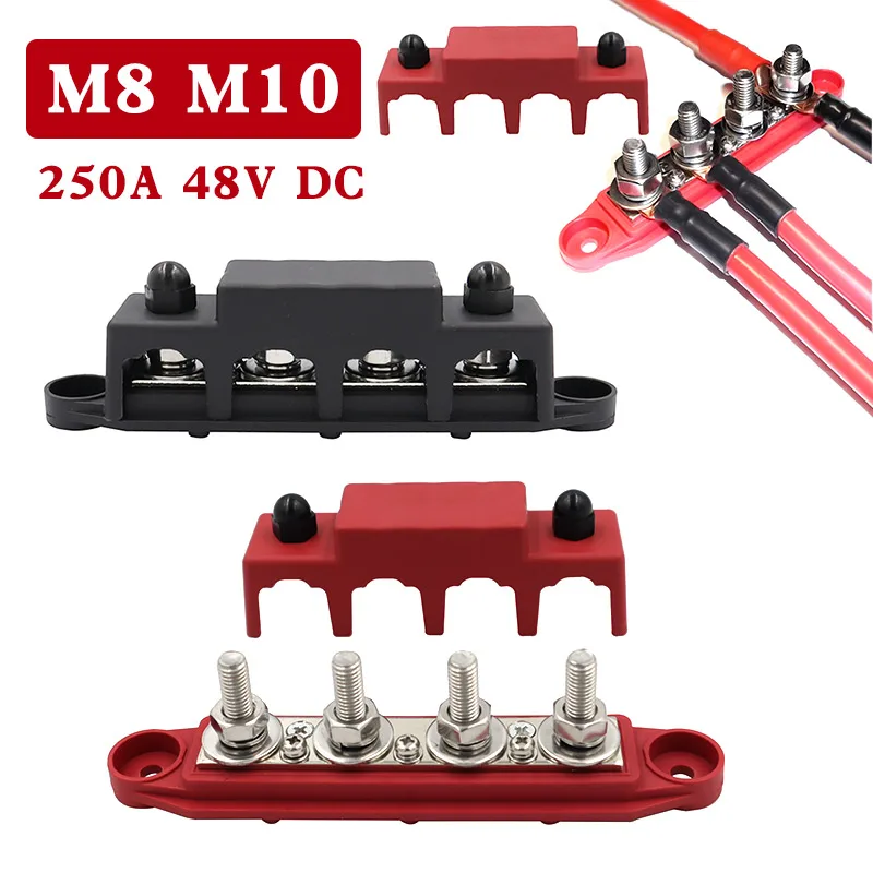 

M8 M10 RV Yacht Bus 250A 48V High Current Terminal Studs 4-way Wiring Stud Type Bus Bar Marine Circuit Modification Accessories