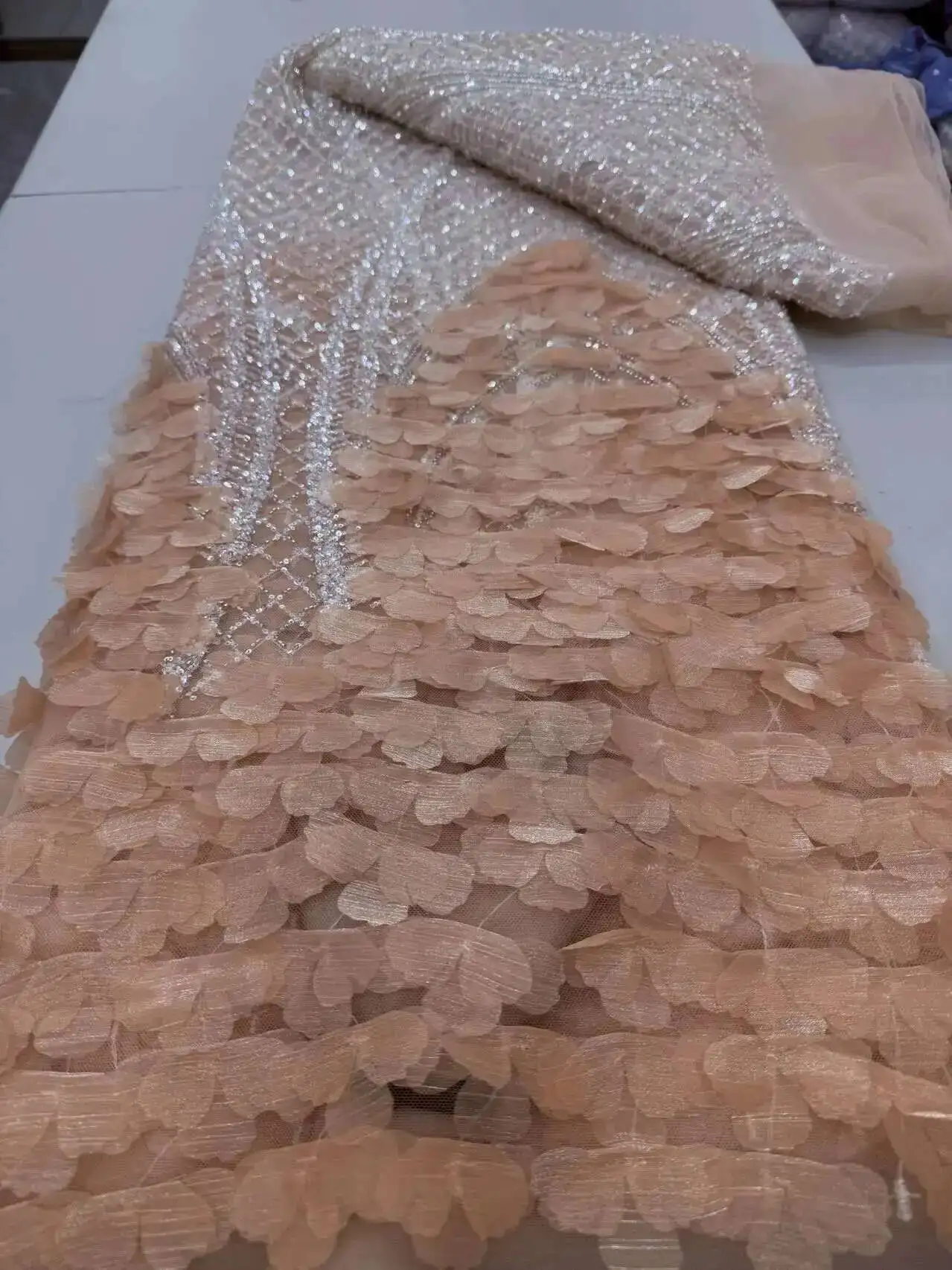 

5 Yards African 3D Flower Beads Lace Fabric 2025 High Quality French Nigerian Embroidery Tulle Fabric For Wedding Dress Sewing