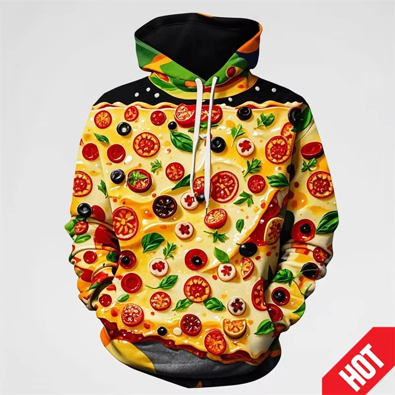 Funny Men's Clothing 3D Printed Food Pizza Hoodie Men's Streetwear Men's Oversized Hoodie Pullover Men's Autumn Hoodie