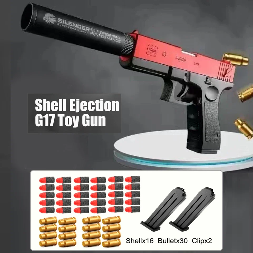 Desert Eagle G17 Soft Bullet Toy Gun Shell Ejection Outdoor Foam Darts Pistol Airsoft Gun con silenziatore per Kid Adult