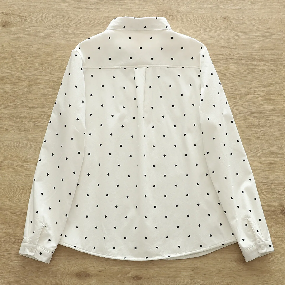 جديد 2025 الخريف قميص قطني بكم طويل الصوف ، المرأة بدوره إلى أسفل طوق نقطة الطباعة ، موري فتاة تخفيف بلوزة فضفاضة دافئة T5O852CC