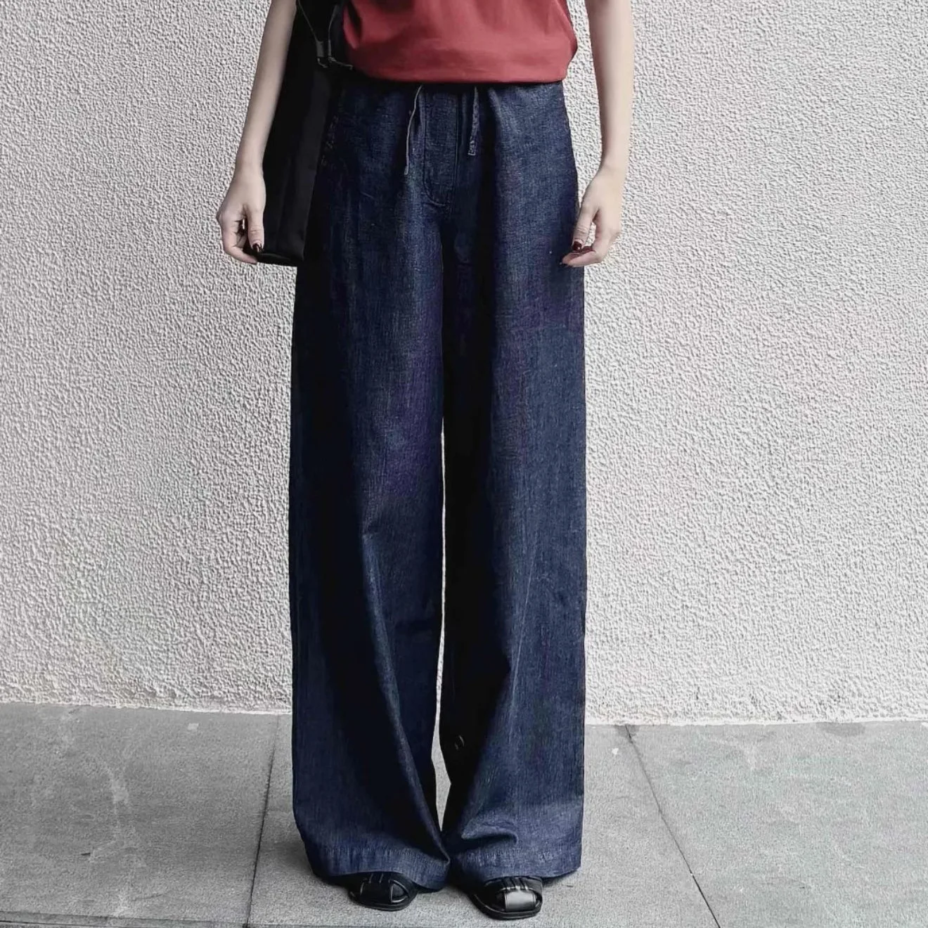 

Women’s Casual Drawstring Wide Leg Jeans Summer Loose Denim Pants