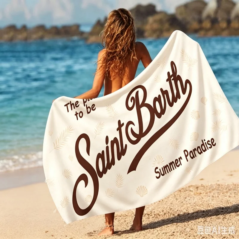 Black White Striped Saint Print Quick‑dry Beach Towel Soft Lightweight Swimming Bath Towel Portable Outdoor Beach‑use Blanket view 4