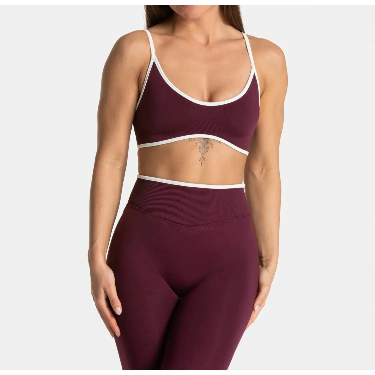 Summer Women's Solid Color Gym Sports Bra Sexy Backless Knitted Bra with Chest Cushion Suspender Bra Yoga Fitness Top image 5