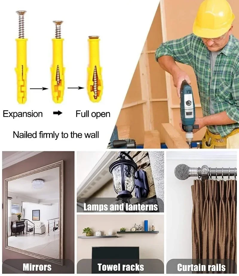 Plastic Tube Expansion Wall Anchors Plug Screw Set Fastener Cross Head Self-Tapping Screw Bolt Kit Brick Concrete Drywall Anchor view 5