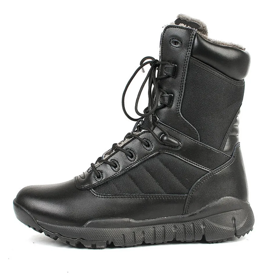 Winter Fleece Warm High-upper Desert Combat Military Shoes Men Women Lace-Up Side Zip Wool Breathable Rubber Sole Police Boots