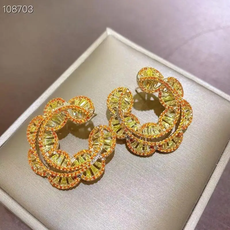 Luxury Wreath Filled Zirconia Earring Garden Design Summer Women Wedding Jewelry Blue Yellow Color Earring SENYU Brand 100% New