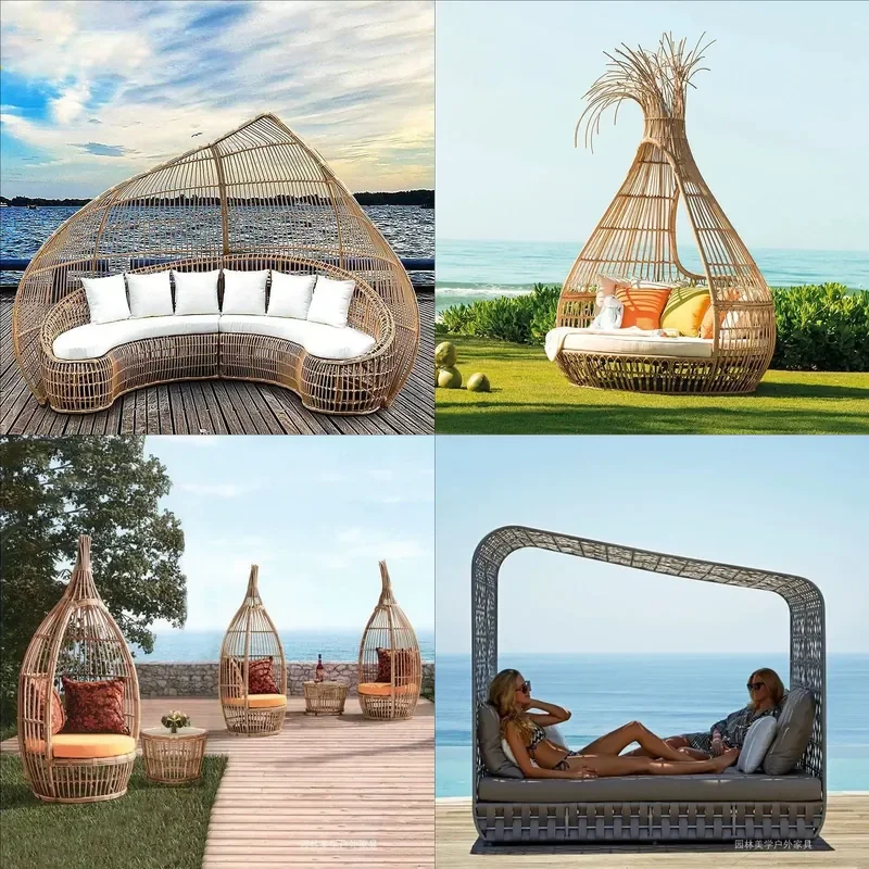 Outdoor Rattan Sofa Set Wicker Nest Bed for Villa Courtyard Terrace Poolside Patio Garden Furniture