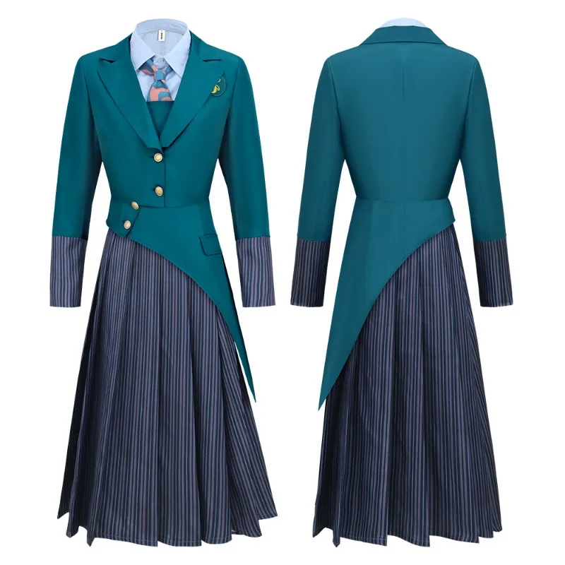 

Movie Elphaba Cosplay Witch Costume Wizard Clothes School Uniform White Shirt Green Vest Coat Skirt JK Full Set for Women