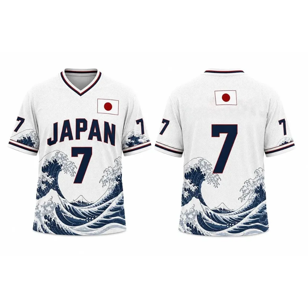 2026 Summer Japan No.7 Soccer Jersey Great Wave Off Kanagawa Print Mesh Football Sports Breathable Casual T Shirt for Fans