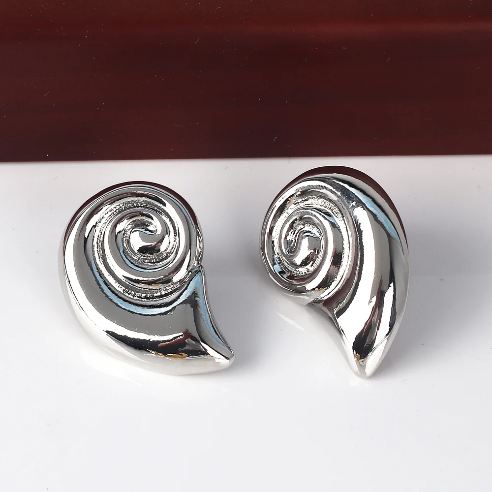 Charm Puffs Design 18K Stainless Steel Metal Rust Proof Conch Spiral Shape Earrings For Women Waterproof Jewelry Aretes