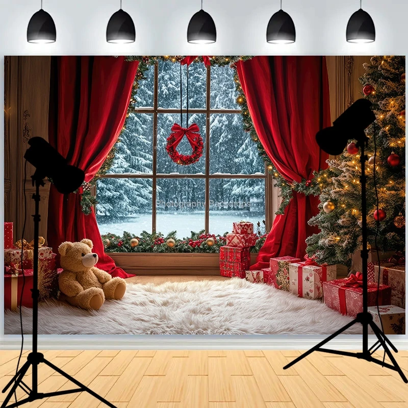 

Cozy Christmas Day Scene Fireplace Photography Backdrop Props Winter Living Room New Year Gift Holiday Photo Background RS-11