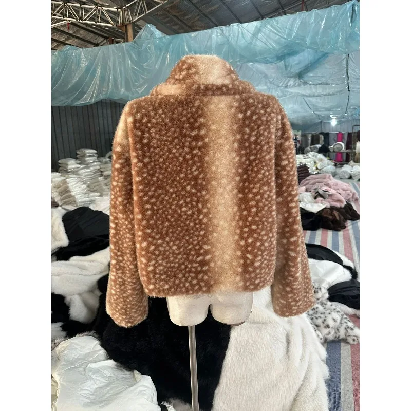 In-stock Eco-friendly Fur Coat New Autumn and Winter Style European and American Cross-border Deer Spot Leopard Print Fur Coat