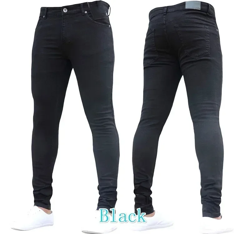ฤดูร้อนผู้ชายกางเกงยีนส์กางเกงดินสอ DENIM สีทึบกลางเอว SLIM FIT กระเป๋ายืดเล็กน้อย 2025 ข้อเท้าความยาว DENIM Casual Zipper