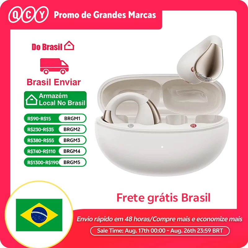 Fones de Ouvido Sem Fio QCY Crossky C30 Bluetooth 5.4, Ear Clip TWS, Fones Esportivos de Ouvido Aberto, Headphone com Conexão Dupla