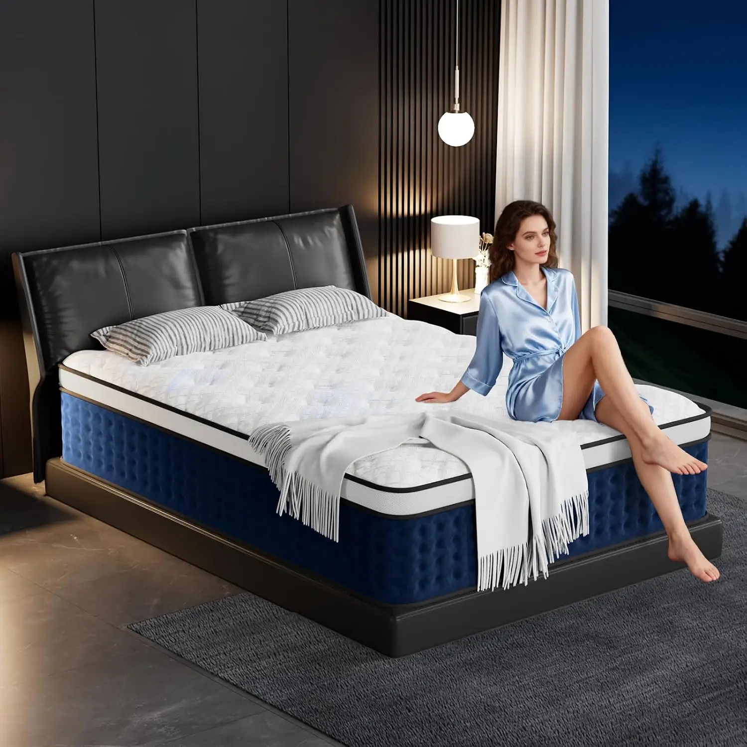 14 Inch Hybrid Queen Mattress Gel Memory Foam Pocket Coils Pressure Relief Motion Isolation Medium Firm, Customized
