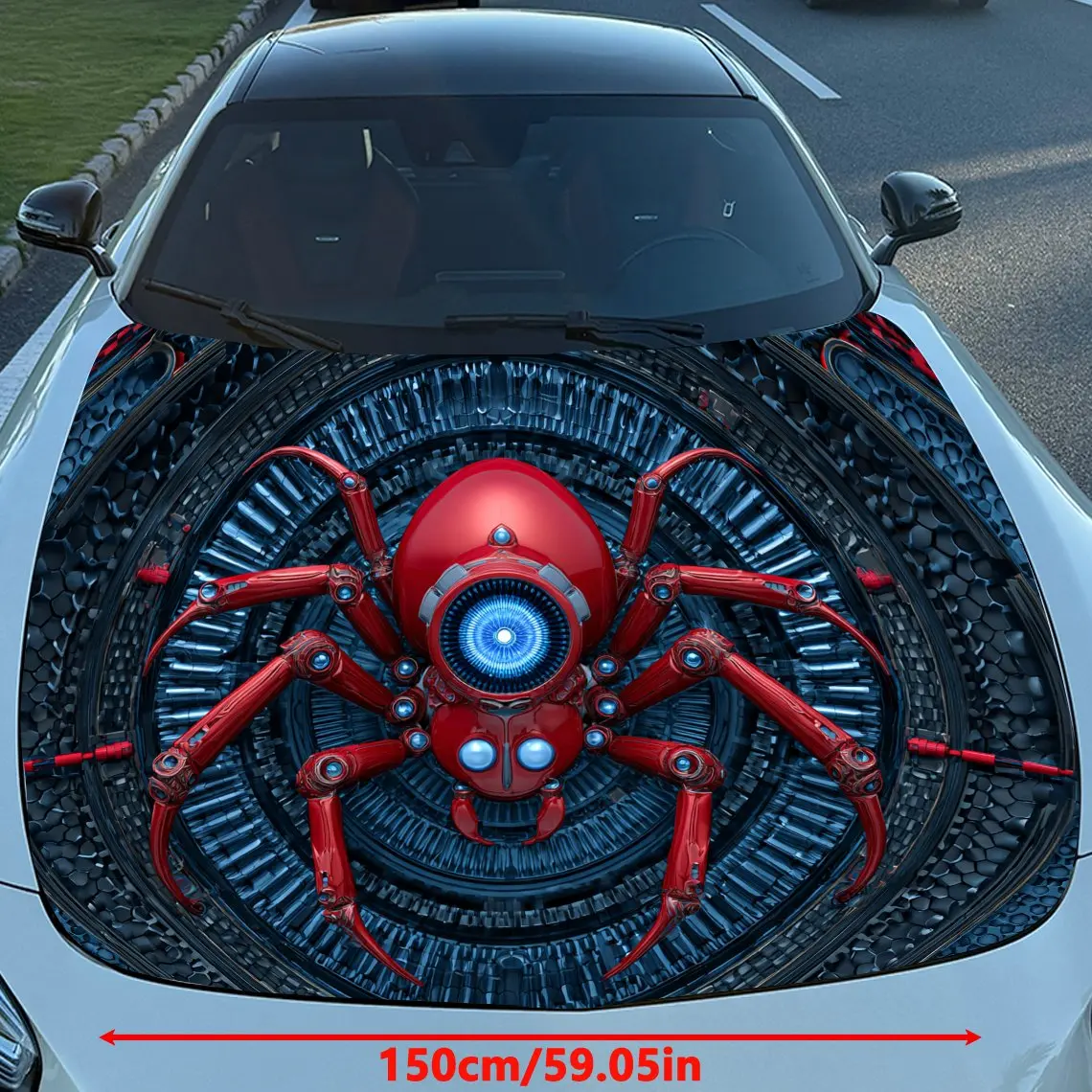 Blue-eyed devil spider Print car hood stickers, waterproof self-adhesive, scratch resistant, easy to stick, durable car PVC stic