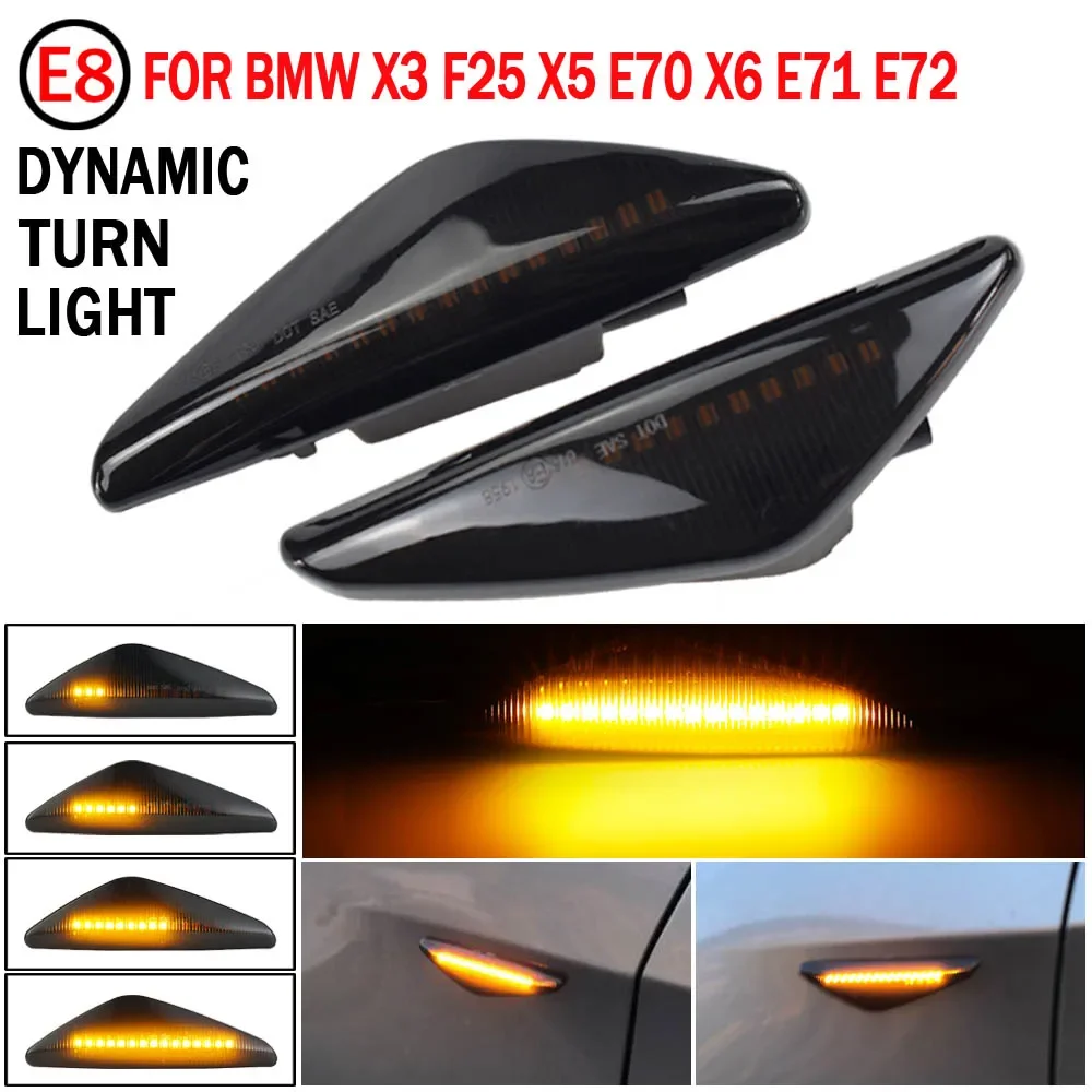 LED Dynamic Turn Signal Light Side Marker Lamp Repeater Signal Lights For BMW X3 F25 X5 E70 X6 E71 E72 2008-2014