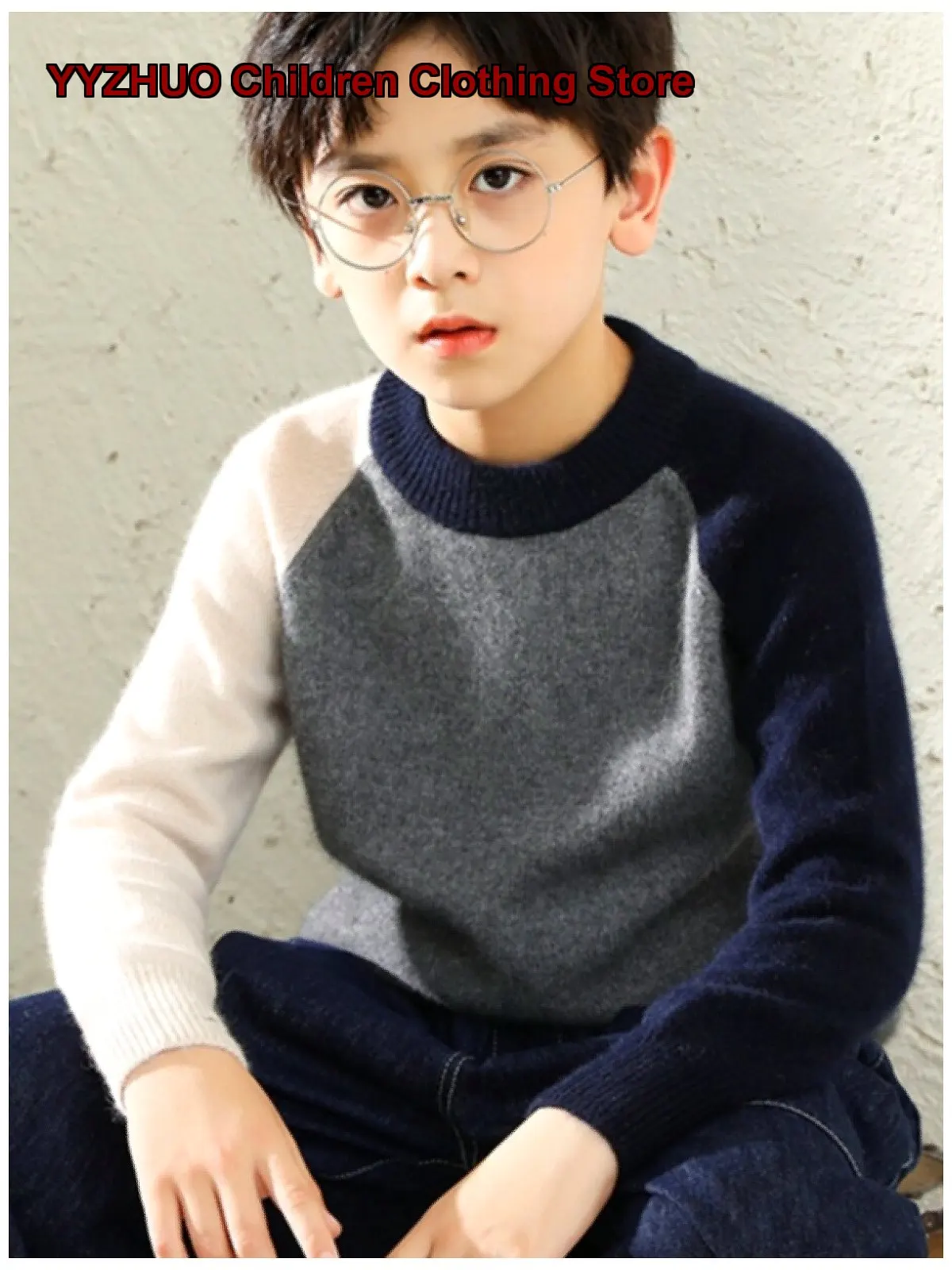 Boys Girls Knit Top Kids Autumn Winter Raglan Sleeves Cashmere Knit Base Layer Top Color Block