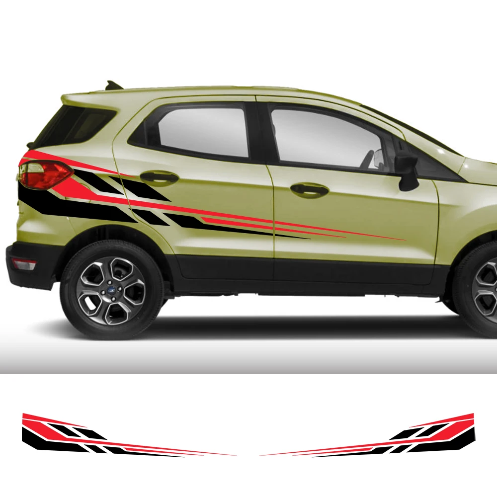 2PCS Car Door Side PVC Stickers For Ford Ecosport Cool Sport Stripes Styling Vinyl Film Trim Decals Set Auto Tuning Accessories